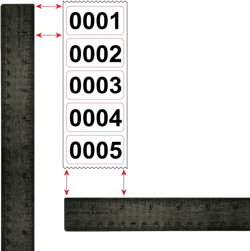 Consecutively Numbered Labels Self Adhesive Durable Vinyl- Measure: 2" X 1" by Kenco (ROLL 001-500)