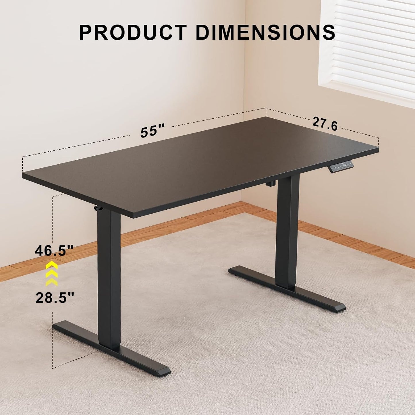 55x28 Inches Whole Piece Electric Standing Desk, Seamless One Piece Height Adjustable Sit to Stand up Desk for Home Office, Ergonomic Computer Workstation, Black
