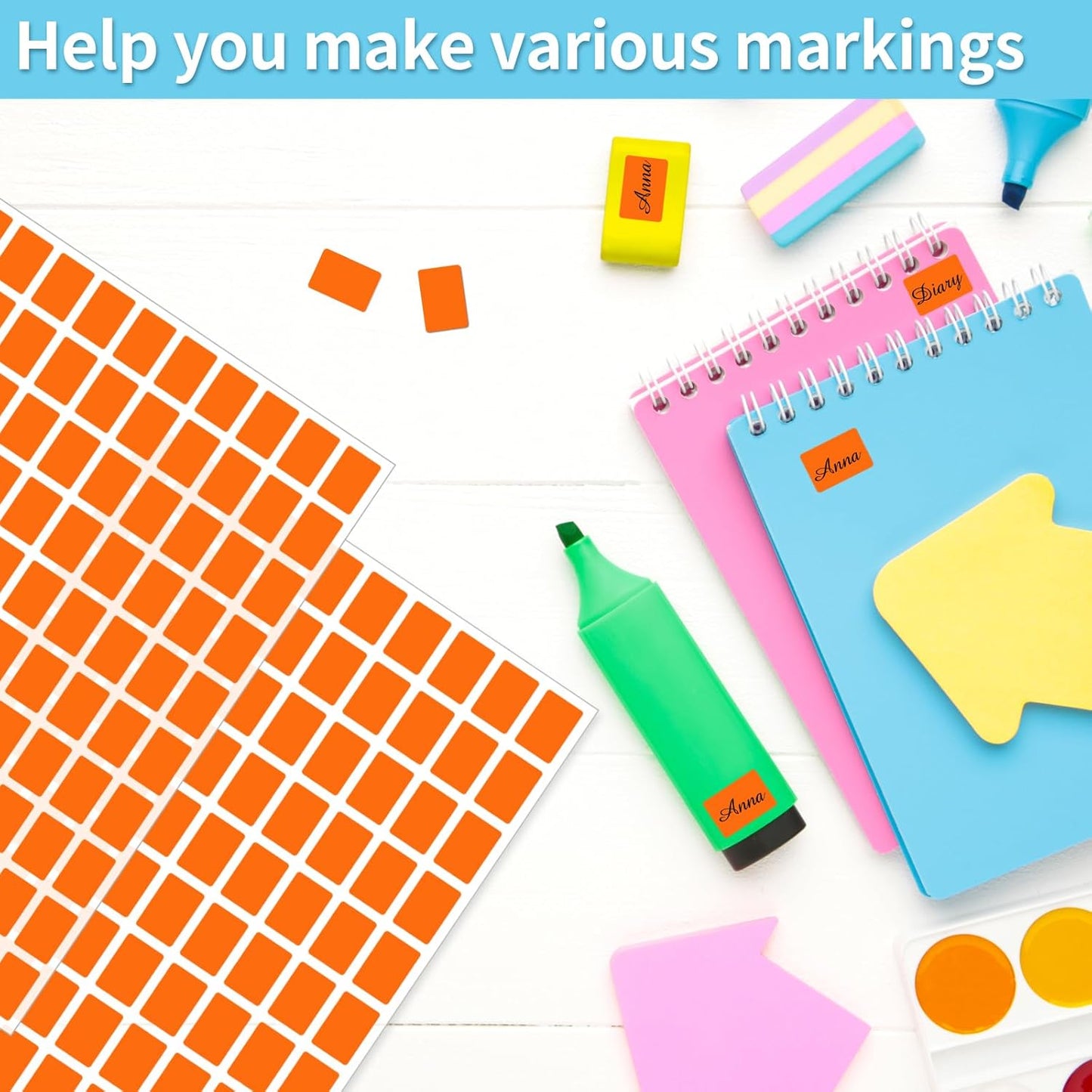 Starboling Color Coding Labels,3000 PCS 1/2" x 3/4" Orange Rectangular Colored Labels Stickers,for Garage Sale,Price Tags,File Folder Tabs,and Classroom Organization