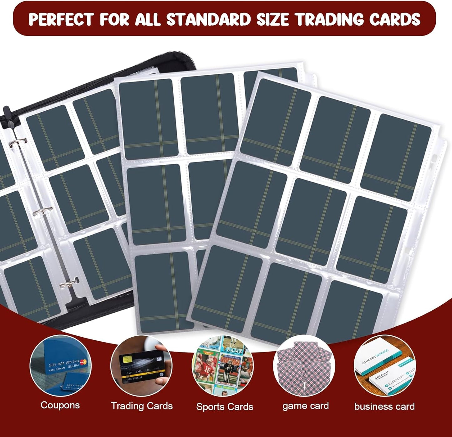 Card Binder 900 Pockets, Card Holder Binder Trading Card Binder 9 Pocket Card Collector Album with 50 Removable Card Sleeves for Trading Cards, Baseball Cards Standard Size Cards Organized