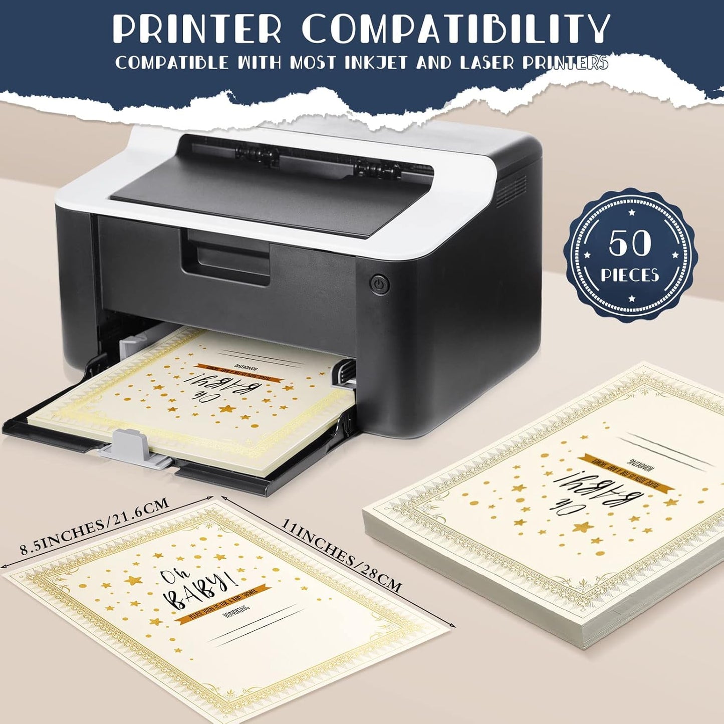 Fainne 50 Sets Certificate Kit Includes 50 Pcs 9.5 x 12 Inch Certificate Holders 50 Pcs Letter Size Papers 50 Pcs Foil Award Seals Diploma Covers for Appreciation(Navy Blue, Gold)