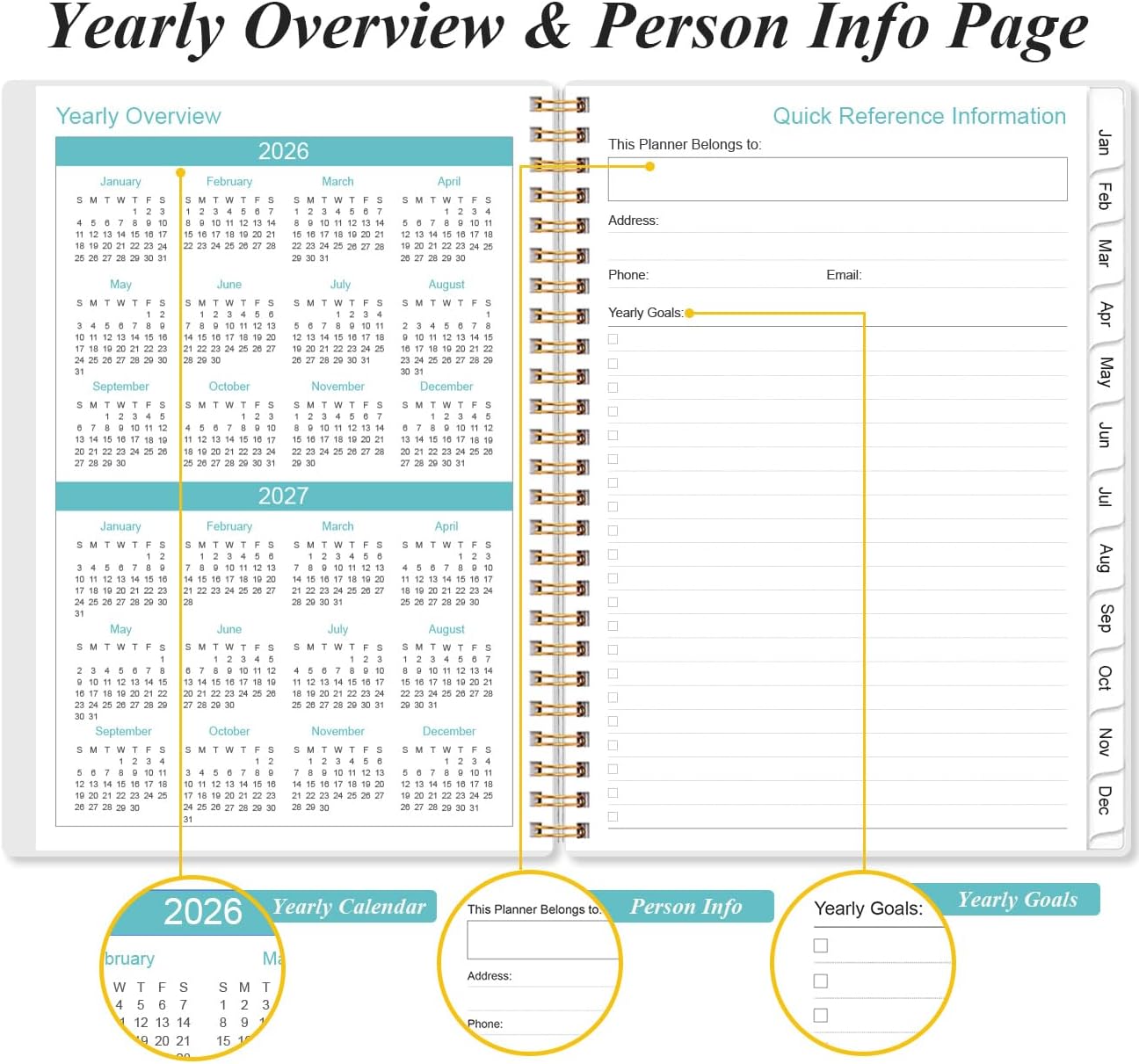 2026 Planner - Planner 2026 from January 2026 - December 2026, Weekly & Monthly Planner Spiral Bound with 12 Monthly Tabs, Inner Pocket, 6.4" x 8.5", Christmas Tree