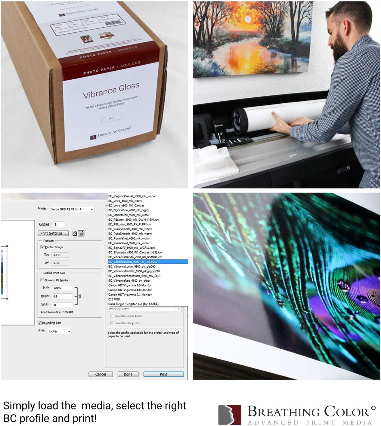 Vibrance Gloss Photo Printer Paper 10 mil 255 gsm Glossy Finish Premium Photo Paper Roll on 3inch Core 36 inches x 100 feet Works with Most Inkjet Printers Including Professional Makes and Models