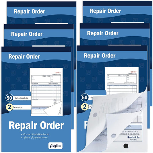 gisgfim 6 Pad Repair Order Book 2 Part Carbonless Receipt Books Consecutively Numbered with Claim Check Stub Invoice Receipts Book Work Order Form Receipt Book Orders for Small Business 50 Set per Pad