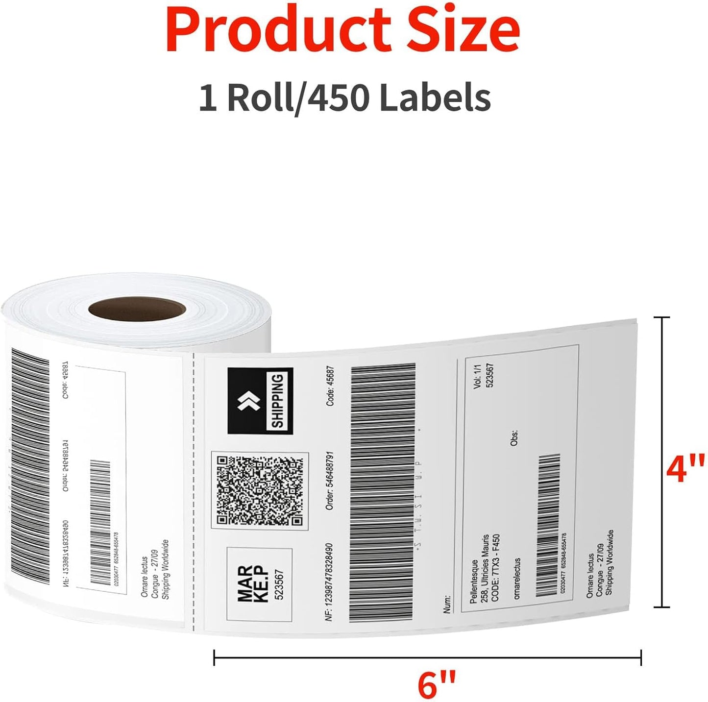 Direct Thermal Labels 4x6-450 Labels/Roll, Thermal Shipping Labels for Zebra 2844 ZP-450 ZP-500 ZP-505,24 Rolls,10800 Labels(NOT for DYMO)