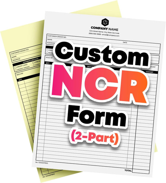Custom Print 8.5" x 11" Carbonless NCR Forms for Printing Business and Company Invoices, Receipts, Work Orders, Sales Orders, Purchase Orders, Estimates and Quotes - Loose Sheets (2-Part, 100)