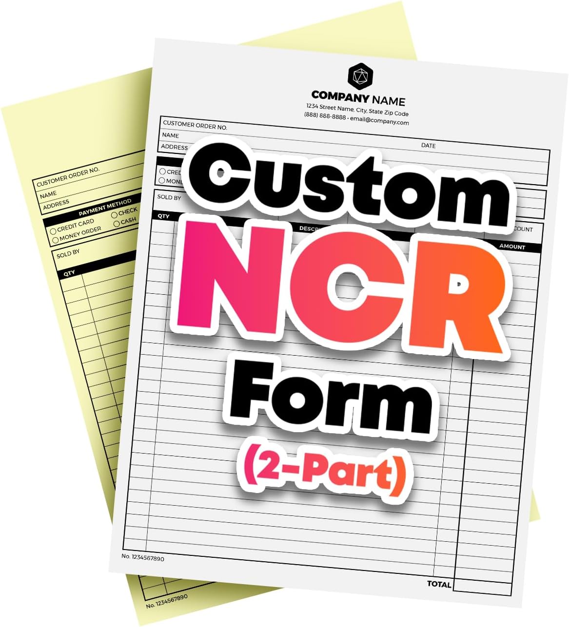Custom Print 8.5" x 11" Carbonless NCR Forms for Printing Business and Company Invoices, Receipts, Work Orders, Sales Orders, Purchase Orders, Estimates and Quotes - Loose Sheets (2-Part, 500)