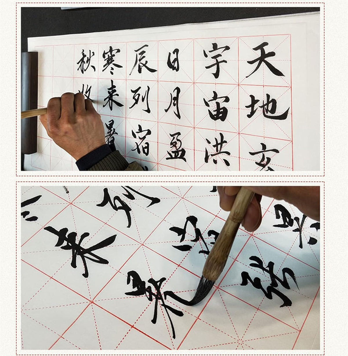 MEGREZ Chinese Calligraphy Xuan Paper Brush Writing Sumi Paper Xuan Paper Rice Paper with Grids for Students, Beginners Practice Kanji Japanese Calligraphy, 100 Sheets/Pack, 10cm/Grid