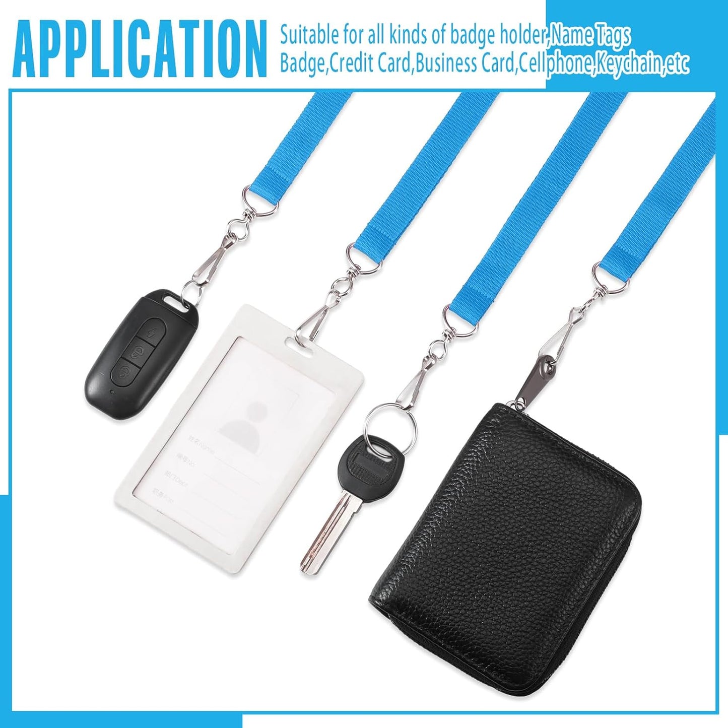 Patelai 120 Pcs Breakaway Lanyards with J Hook Bulk Flat for ID Badges Neck Badge Lanyards Card Name tag Holder Neck Straps (Light Blue)
