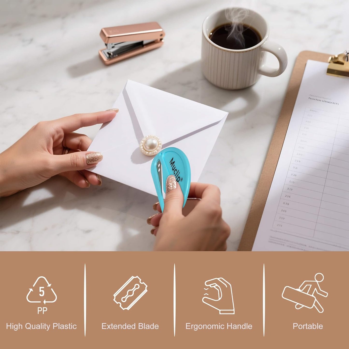 4 Pack Letter Opener Envelope Slitter - Ergonomic ABS Grip, Hidden Stainless Steel Blade,Fast Opener for Envelope,Letter,Mail,Package,Ideal for Office,Home,Business (Boxed)