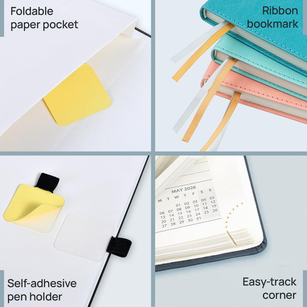 POPRUN Pocket Calendar 2026 (Small Size- 4'' x 6.25") Weekly and Monthly for Purse - Planner 2026 (Jan. 2026 - Dec. 2026) with Vegan Leather Soft Cover, Pen Holder and More - Pink