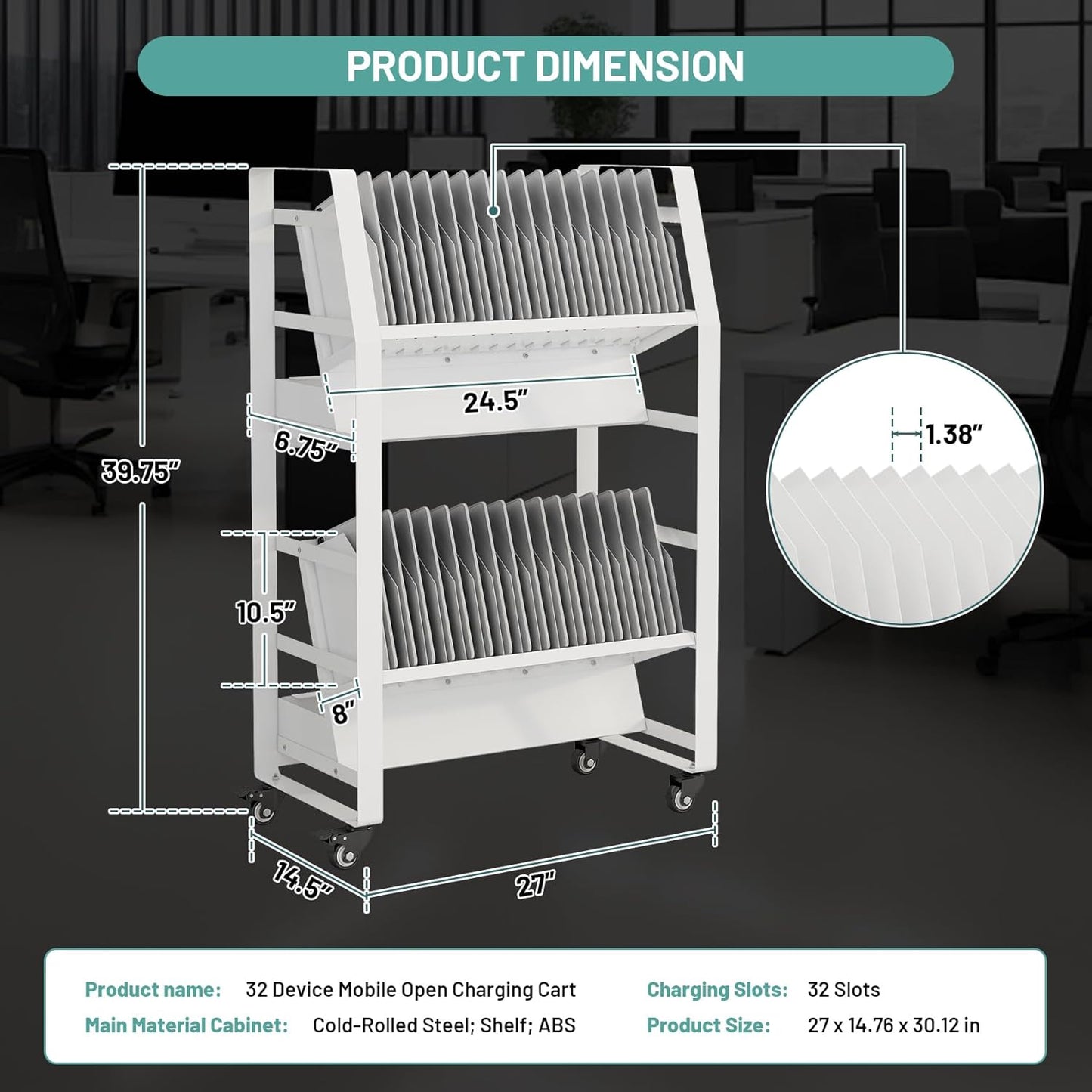 32 Device Mobile Open Charging Cart, Charging Station Rack with Easy Access and Removable Slots, Charging Storage Cart with Cable Management for Tablets, Chromebooks, Laptop Computers