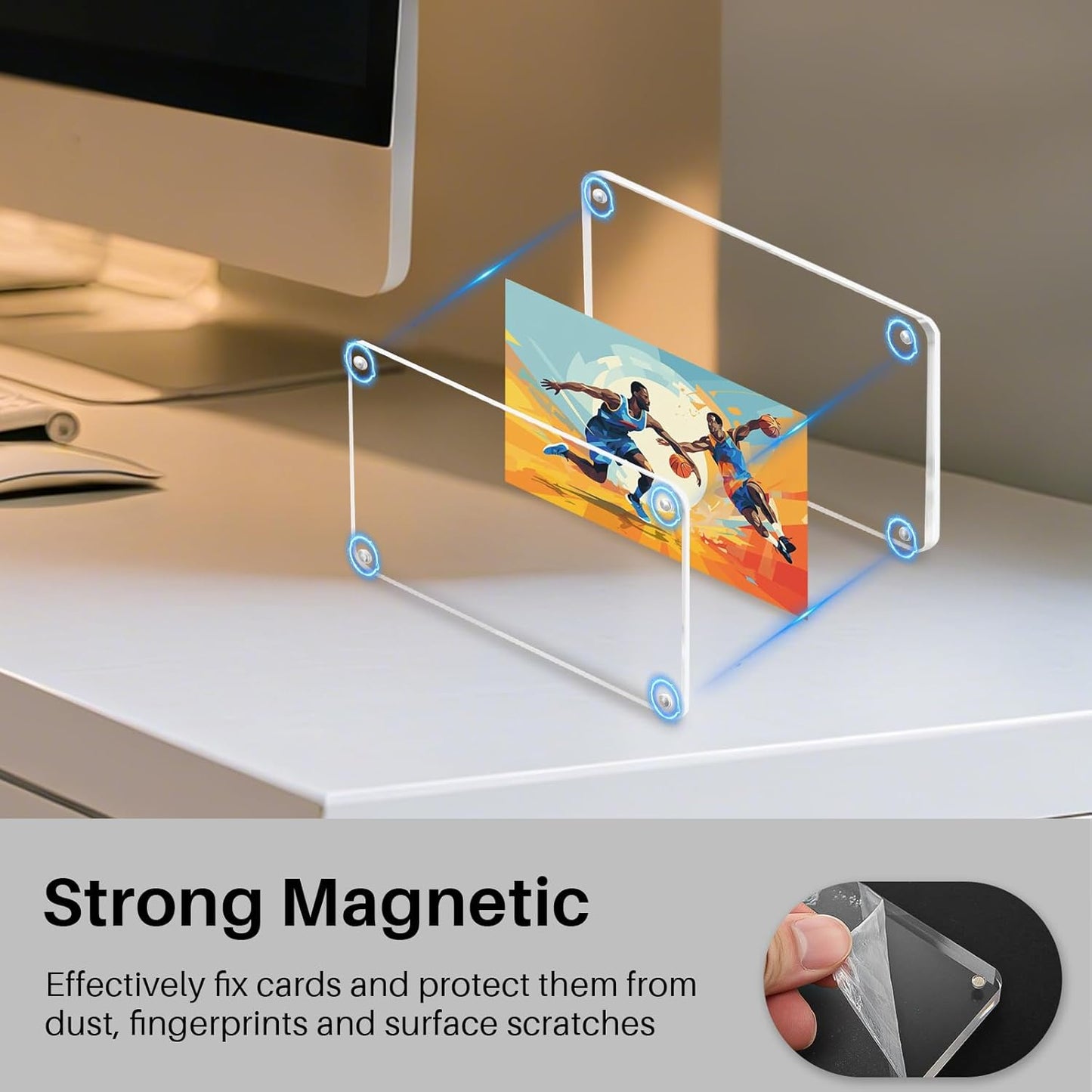 4 Packs Card Display Stand, Strong Magnetic Acrylic Trading Card Display Frames, Thickened Stable Support for Baseball & Sports Card Display Case with 4 Card Sleeve