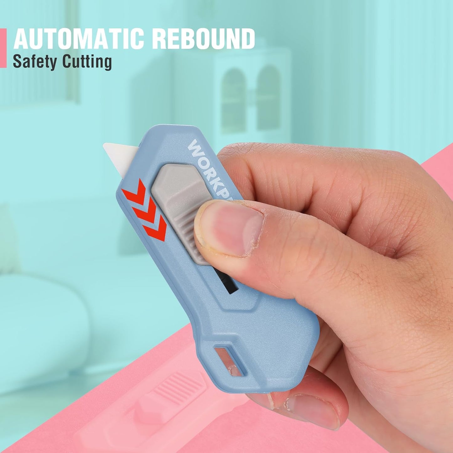 WORKPRO 8PCS Ceramic Small Safety Box Cutter, Automatic Rebound Mini Letter Opener, Quick Change Retractable Blade Razor Knife, with Extra Blades