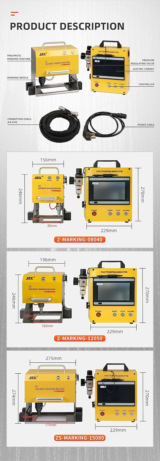 US Stock Pneumatic Dot Peen Marking Machine Metal Engraving Machine Pneumatic Marking Machine Marking Field 120×50mm for Letters, Serial Numbers, VIN Code, Chassis Number, Date, Graphics,etc.