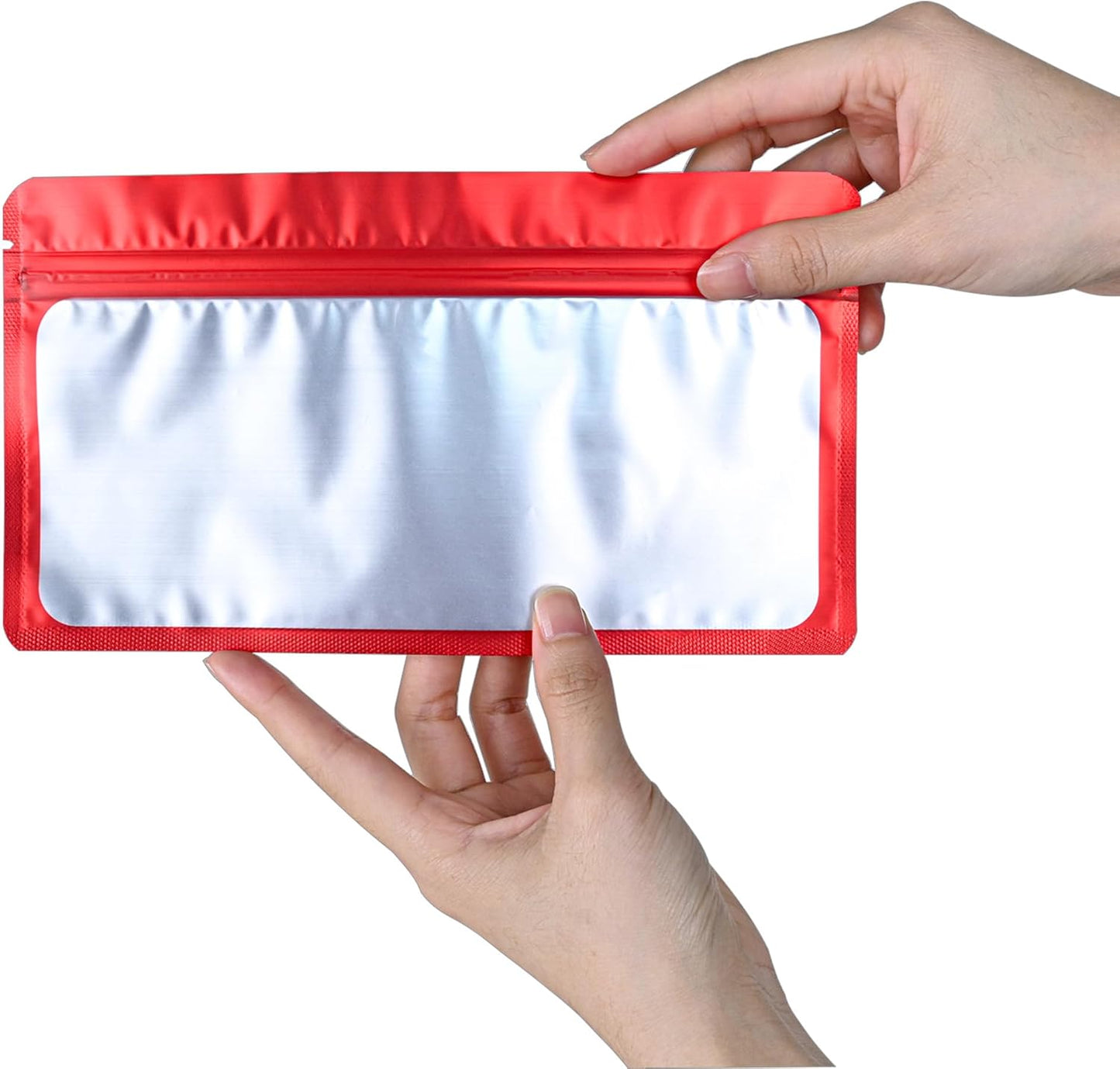 Resealable Mylar Pouch Holographic Bag Great for Office Home Party Favor Food Storage Cookies Sample Jewelry Snack (100PCS, Red Color, 5 x 8.6 inch)