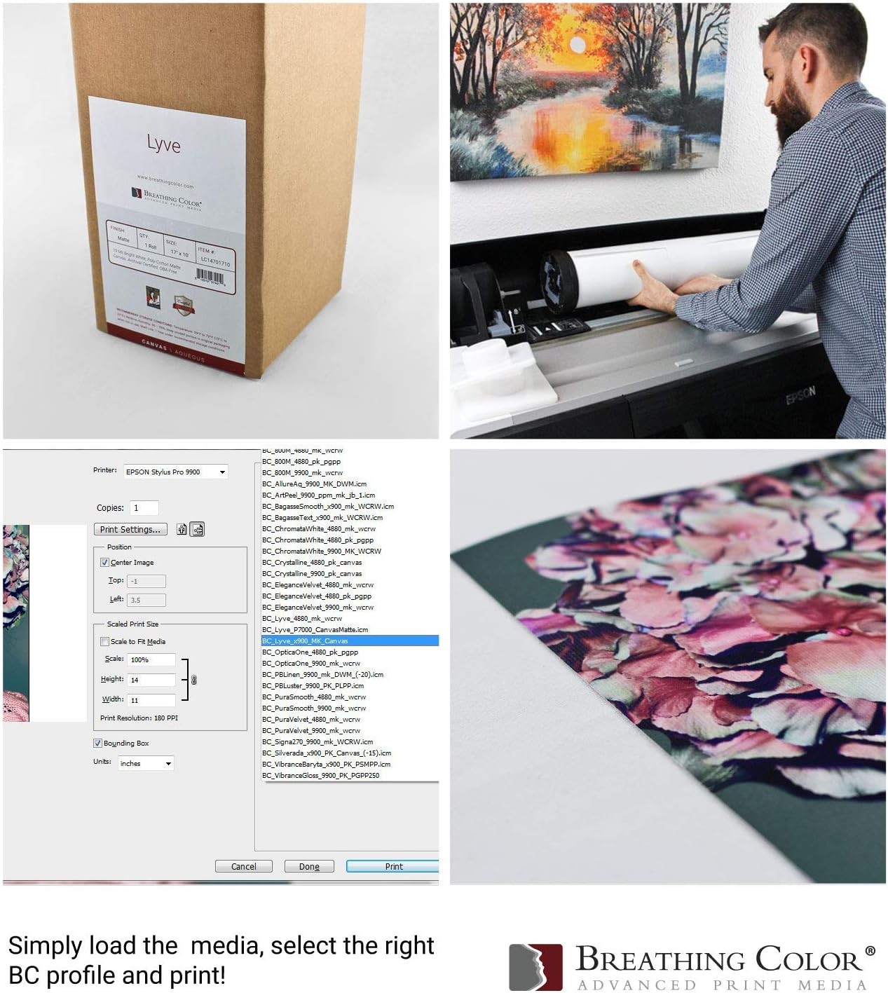 Premium Lyve Matte Canvas Paper Perfect For Use on Professional Makes and Models of Epson, Canon and HP printers preferred by Professionals. 19 mil textured Canvas offered in a 24 inch by 40 ft roll