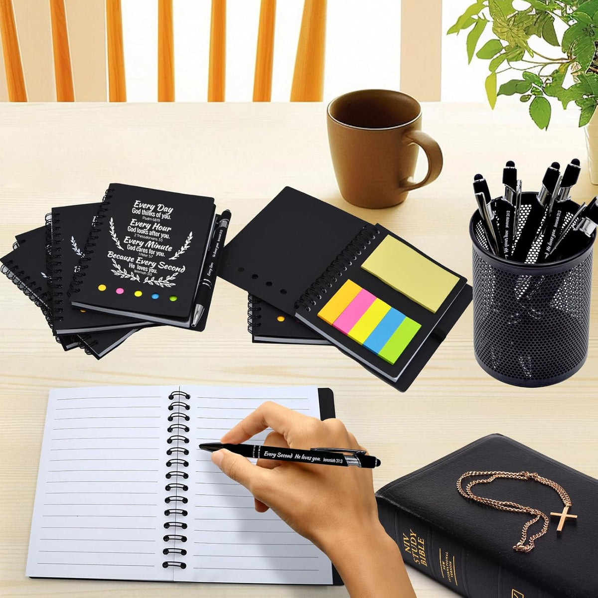 200 Pcs Bulk Christian Gifts Prayer Journal for Woman - 100 Set Religious Notepad with Christian Pen - Bible Notebook - Church Gifts for Inspirational, Bible Study, Devotions (Black)