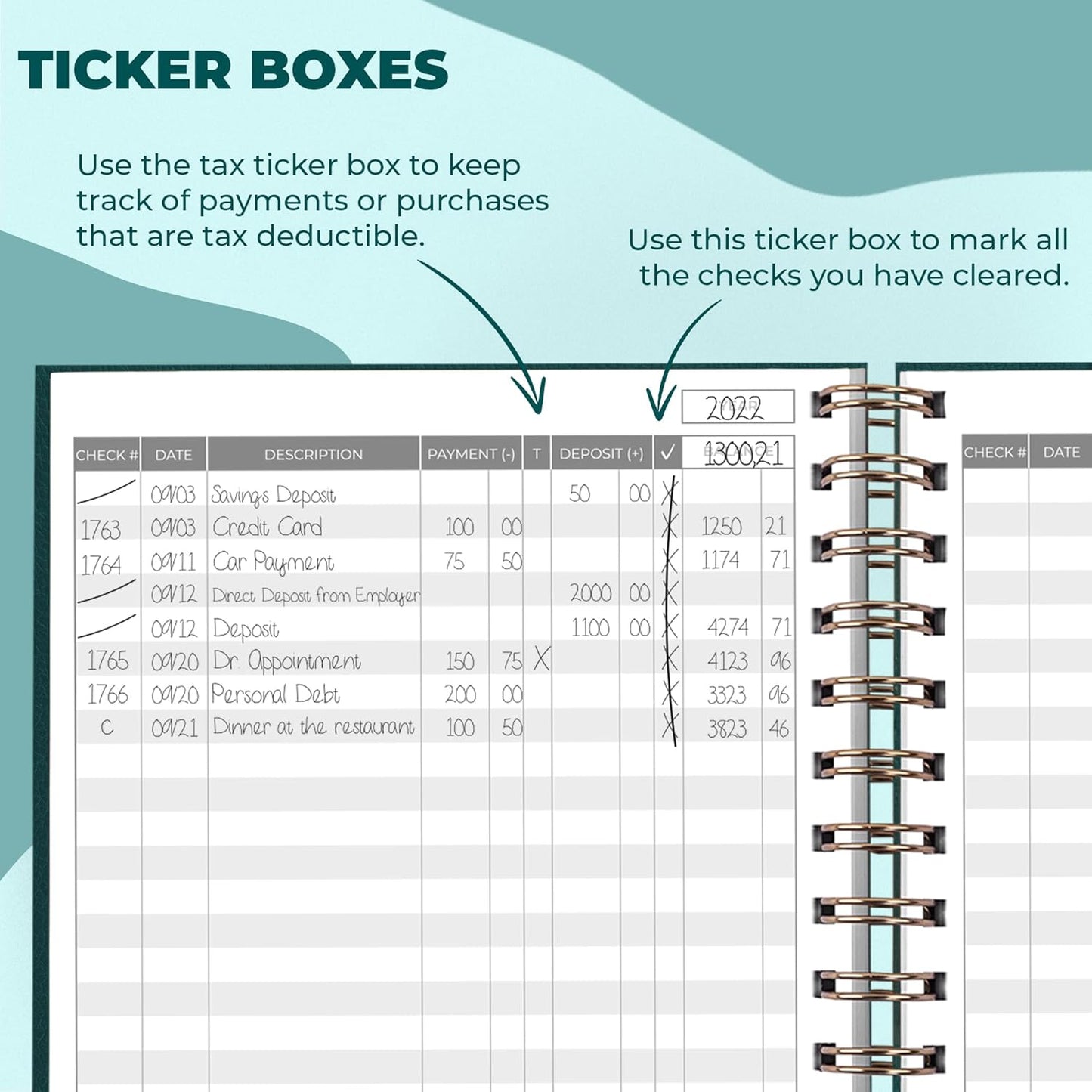 Clever Fox Check Register for Personal Checkbook – Checking Book Register – Checkbook Register – Accounting Ledger Book – 3968 Entry Lines, 6.1" x 8.3", Spiral Binding, Hardcover, Dark Teal