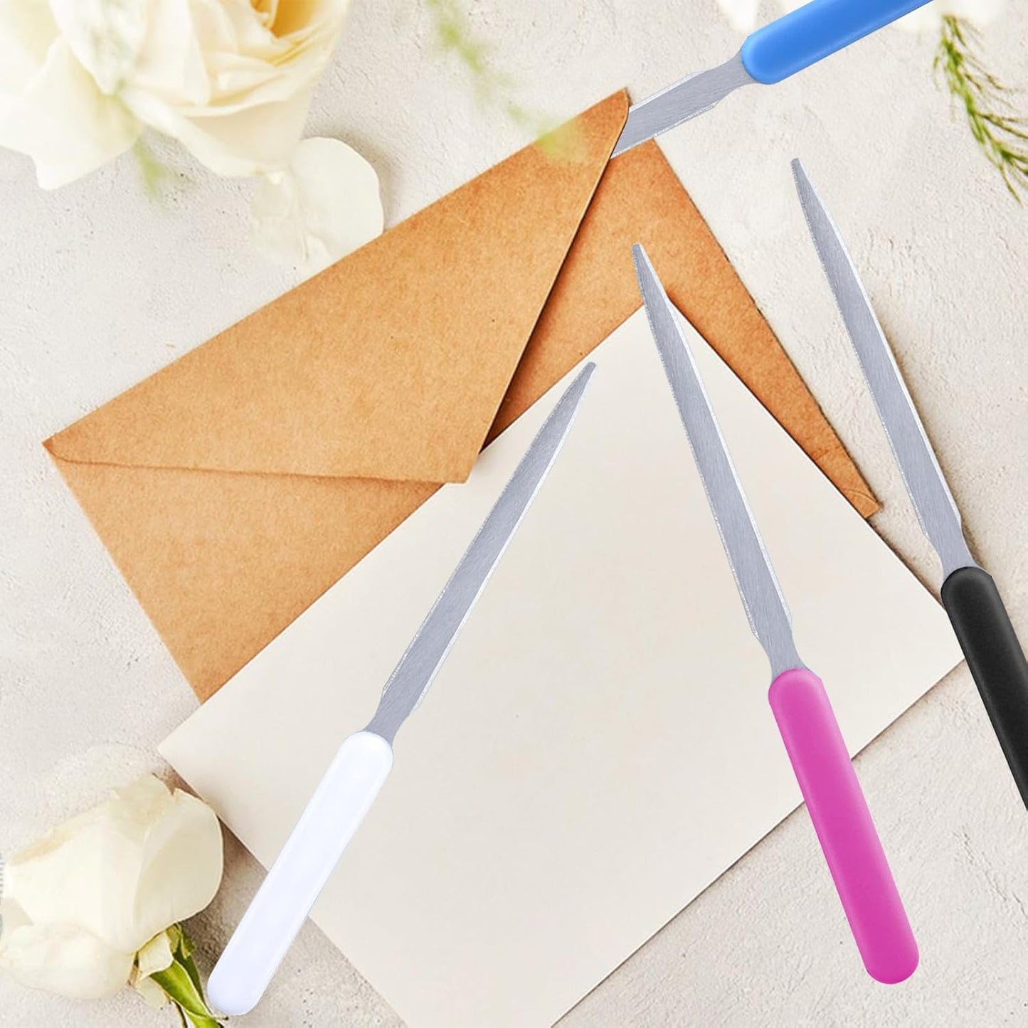 4 Pack Multicolor Letter Openers,Stainless Steel Envelope Opener Slitter,Mail Opener Knife,Letter Opener Envelope Slitter,Paper Knife,Sharp Letter Opener,Perfect for Office,Home and School Use