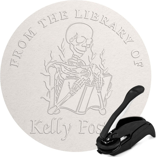Custom Library Embosser - Style 104 - Embosser, Wood Stamp or Self Inking Stamp - Book Embosser Includes 50 Gold Seals - Custom Stamp Seal from The Library of