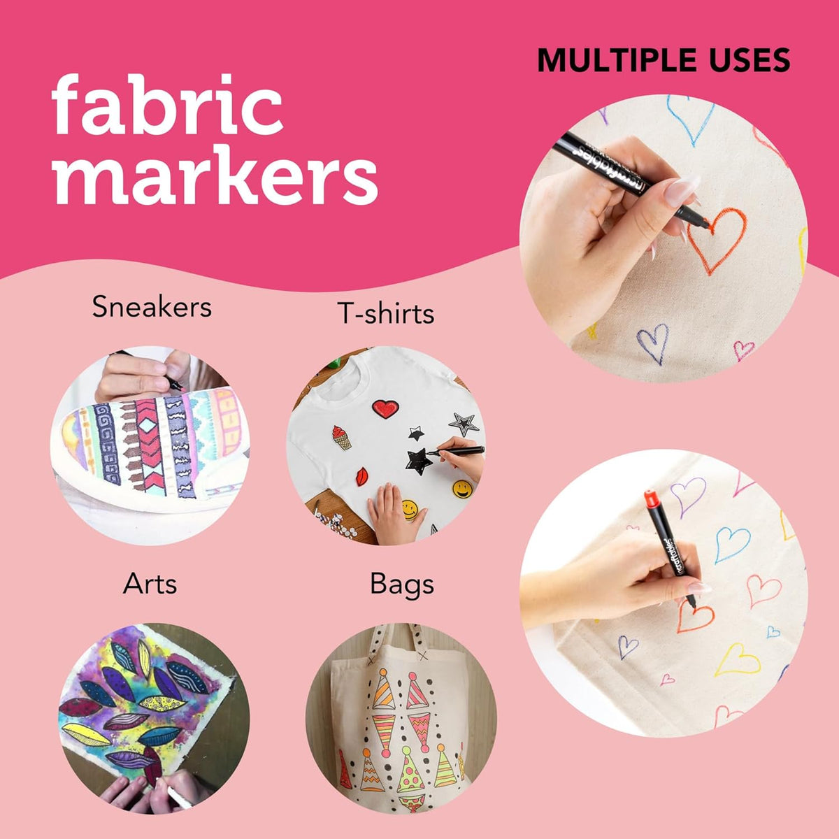 Incraftables Fabric Markers - 12 Pack Permanent Non-Bleed Markers for Clothes, Kids Crafts, Canvas Tote Bags, Quilting, & More - Vibrant Fabric Paint Pens