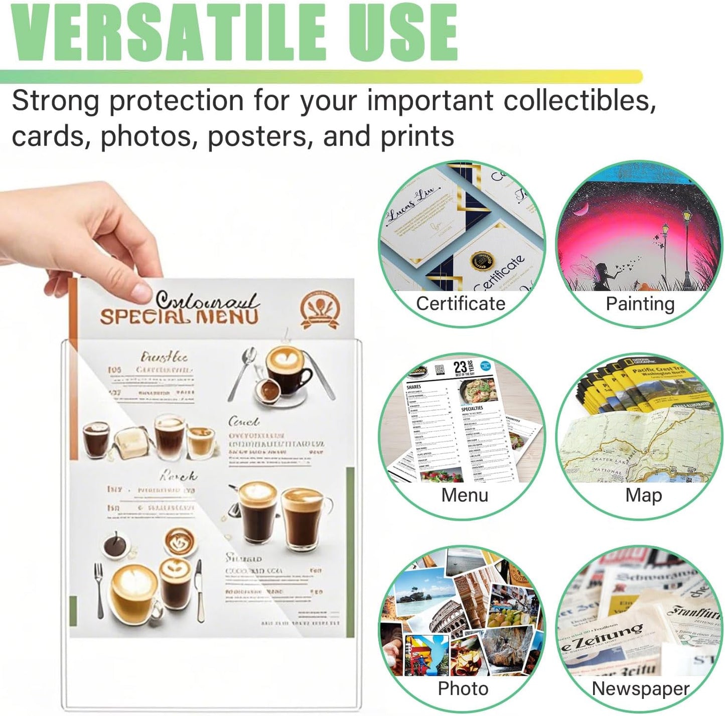 12-Pack 8.5" x 11" Rigid Print Protectors, Transparent Hard Plastic Page Sheet Protectors, Clear Plastic Sleeves for Paper Photo Poster, Protective Covers for Document Certificates