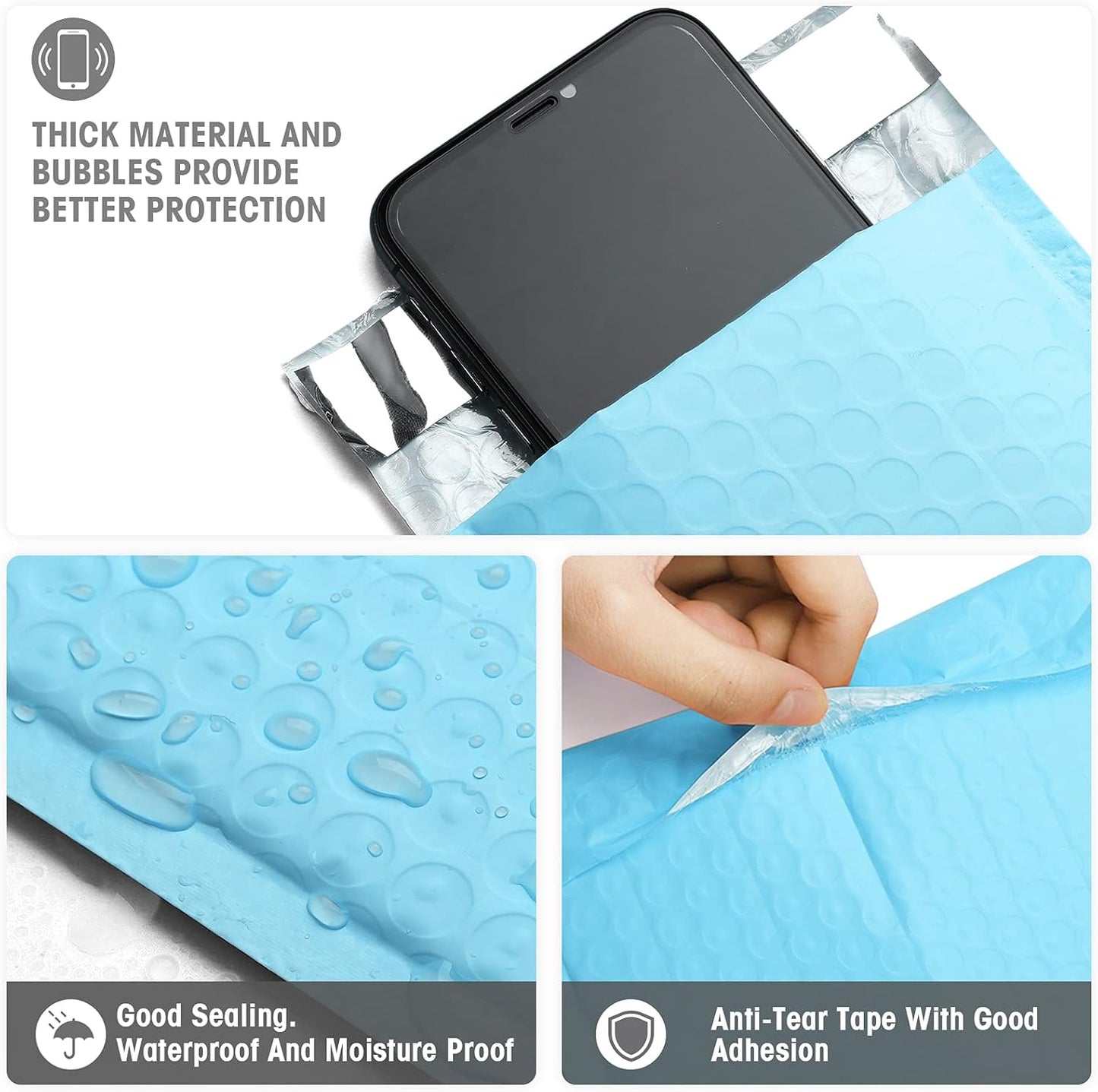 Metronic Bubble Mailers 4x8 Inch 800 Pack Usable Size 4x7" Light Blue Bubble Envelopes Waterproof Padded Mailing Envelopes for Shipping Jewelry Makeups