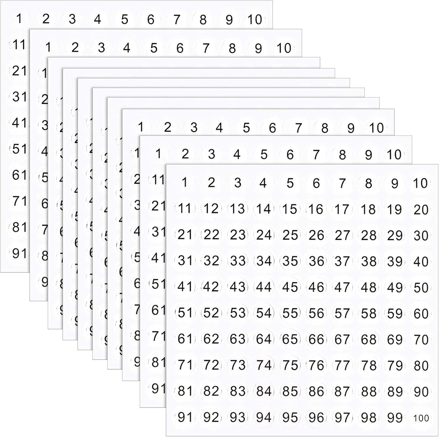 25 Sheets 1 to 100 Vinyl Consecutive Number Stickers 0.4 Inch Small Self-Adhesive Number Labels Waterproof Inventory Stickers Decal for Indoor, Outdoor, Storage, Classification, Box and Locker (White)