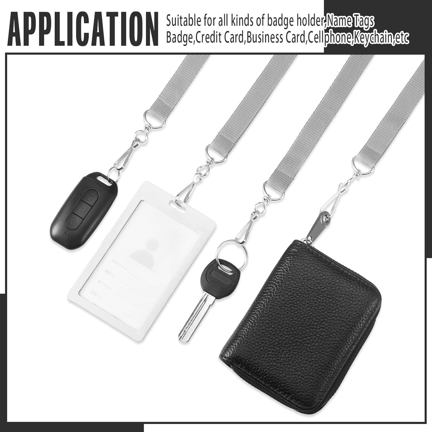 Patelai 60 Pcs Breakaway Lanyards with J Hook Bulk Flat for ID Badges Neck Badge Lanyards Card Nametag Holder Neck Straps (Gray)