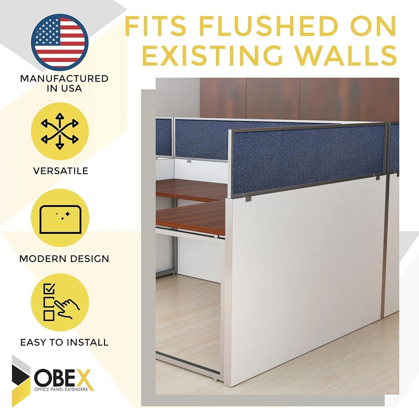 OBEX Acoustical Cubicle Privacy Screen Extender Desk Panel & Office Divider, Add Separation & Block Noise, 24" x 48", Twilight