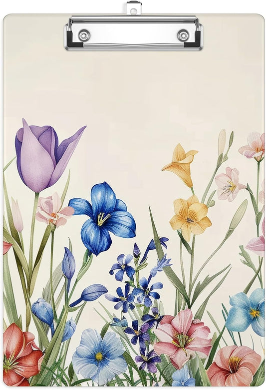 Boho Spring Wildflowers Plastic Clipboards,Cute Fashion Clipboard Decorative 8.5" x 12.5"Standard A4 Size Clipboards,Acrylic Clipboard for Teacher,Social Worker,Students,Nurse,Office Supplies