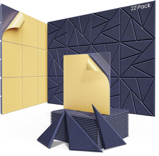 22 pack Acoustic Panels With Self-Adhesive, 12"X 12"X 0.4"Sound Proof Foam Panels, Sound Panels High Density, Soundproof Wall Panels for Home Studio Office-Dark Blue