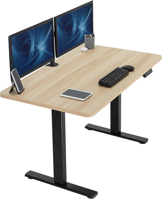 VIVO Electric 48 x 30 in Standing Desk, Memory Height Adjustment, 1B Series, One-Piece Light Wood Top, Black Frame, DESK-KIT-1B5C