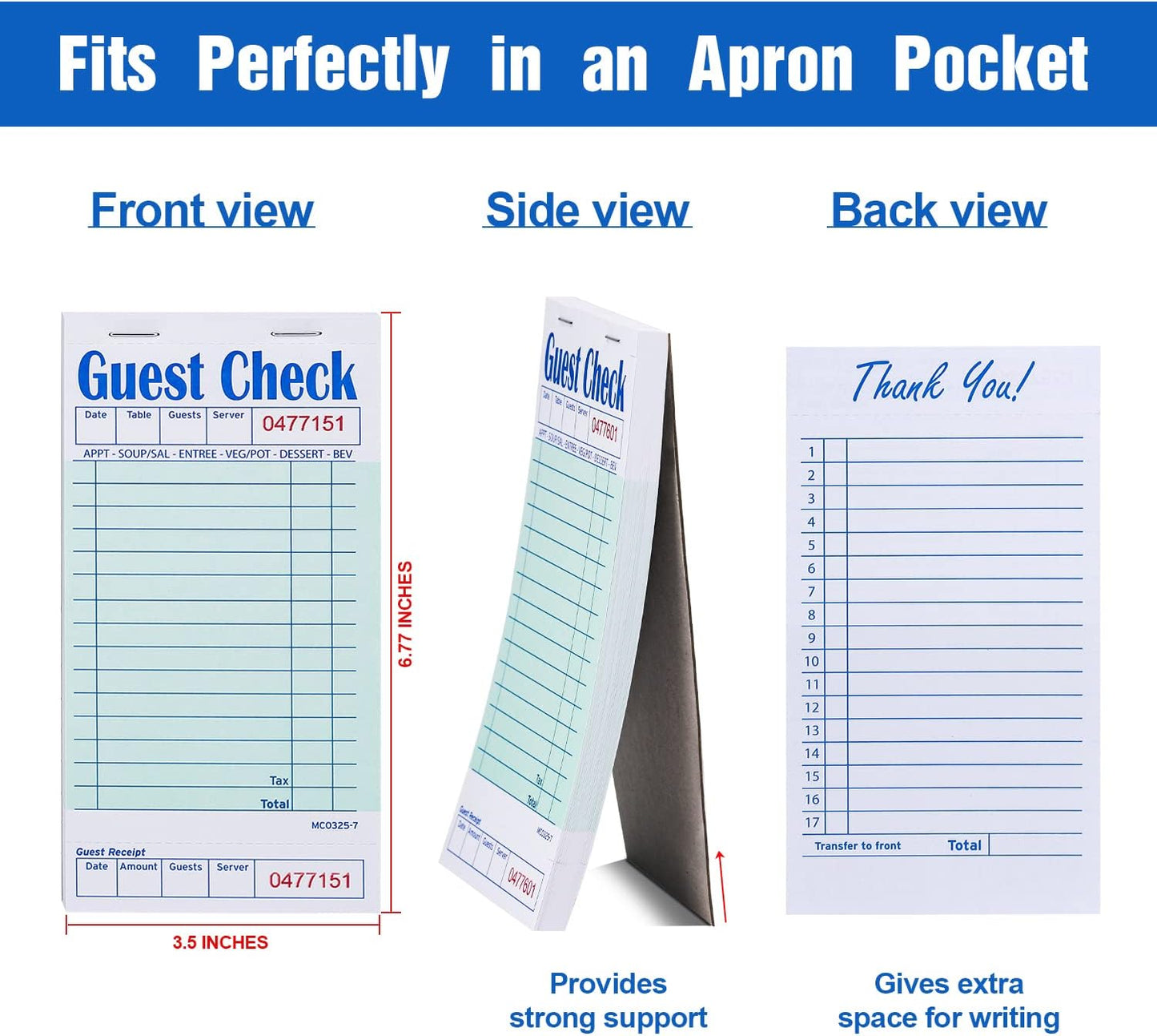 Methdic Guest Checks Server Note Pads 250 Orders Waitress Notepad for Restaurants (5 Books)