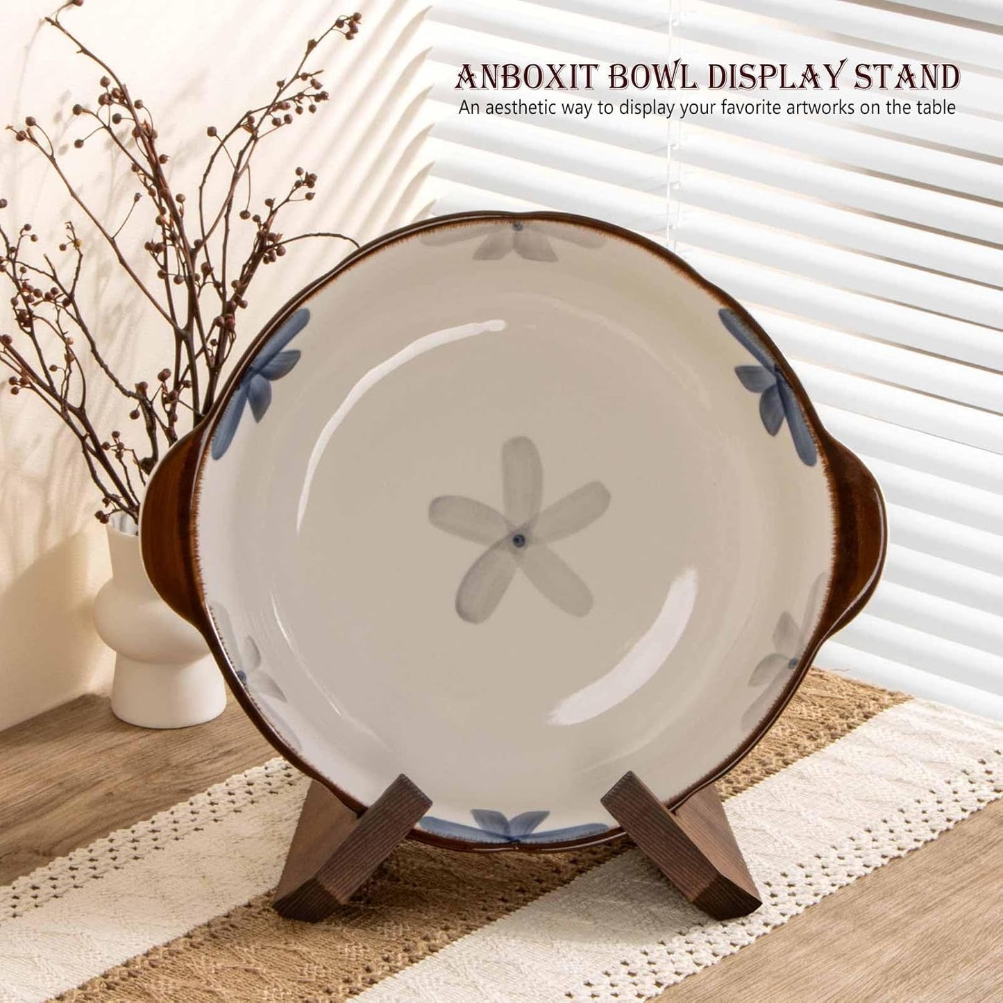 Bowl Stands for Display, 6.5 Inch Plate Holder, Wooden Easel Frame Holder, Display Stand for Large Deep Platters and Dishes, 6.5" H x 9" W x 7.9" D (For Bowls under 5" in Depth)