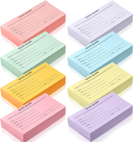 Kosiz 2000 Raffle Ticket Sheet 8 Pad 5.24" x 2.76" Enter to Win Blank Entry Form for Contest Collect Name Phone Number Email Address for School Event Ballot Network Marketing(Multi Color)