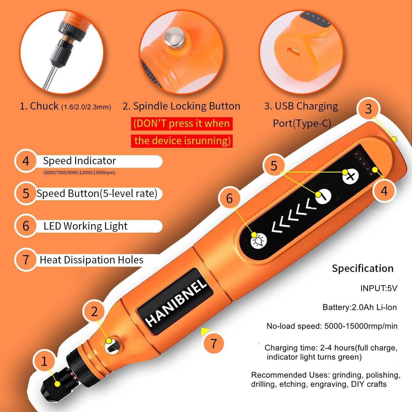 Mini Cordless Rotary Tool Kit, 5 Speed Power Engraving Tool with 71 Accessories, 3.7V Li-ion Battery Multi-Purpose Craft Rotary Tool for Engraving, Polishing, Sanding, DIYCrafts