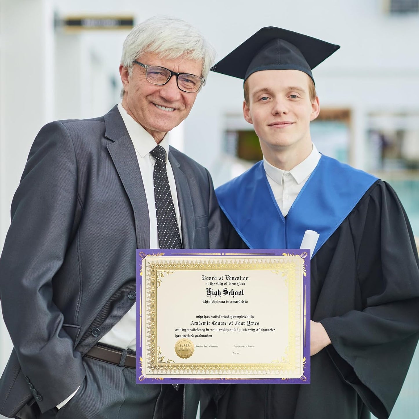 Fainne 50 Sets Certificate Kit Includes 50 Pcs 9.5 x 12 Inch Certificate Holders 50 Pcs Letter Size Papers 50 Pcs Foil Award Seals Diploma Covers for Appreciation(Purple, Gold)