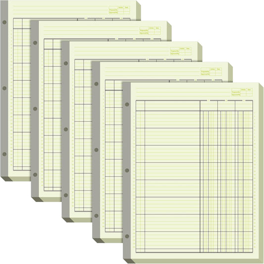 Zhanmai 5 Pack 250 Sheets Analysis Columnar Books 3 Hole Accounting Ledger Book Ledger Paper Pad Columnar Pad for Business, 50 Sheets/Pack, Single Page Format, Green(3 Columnar,8.5 x 11)