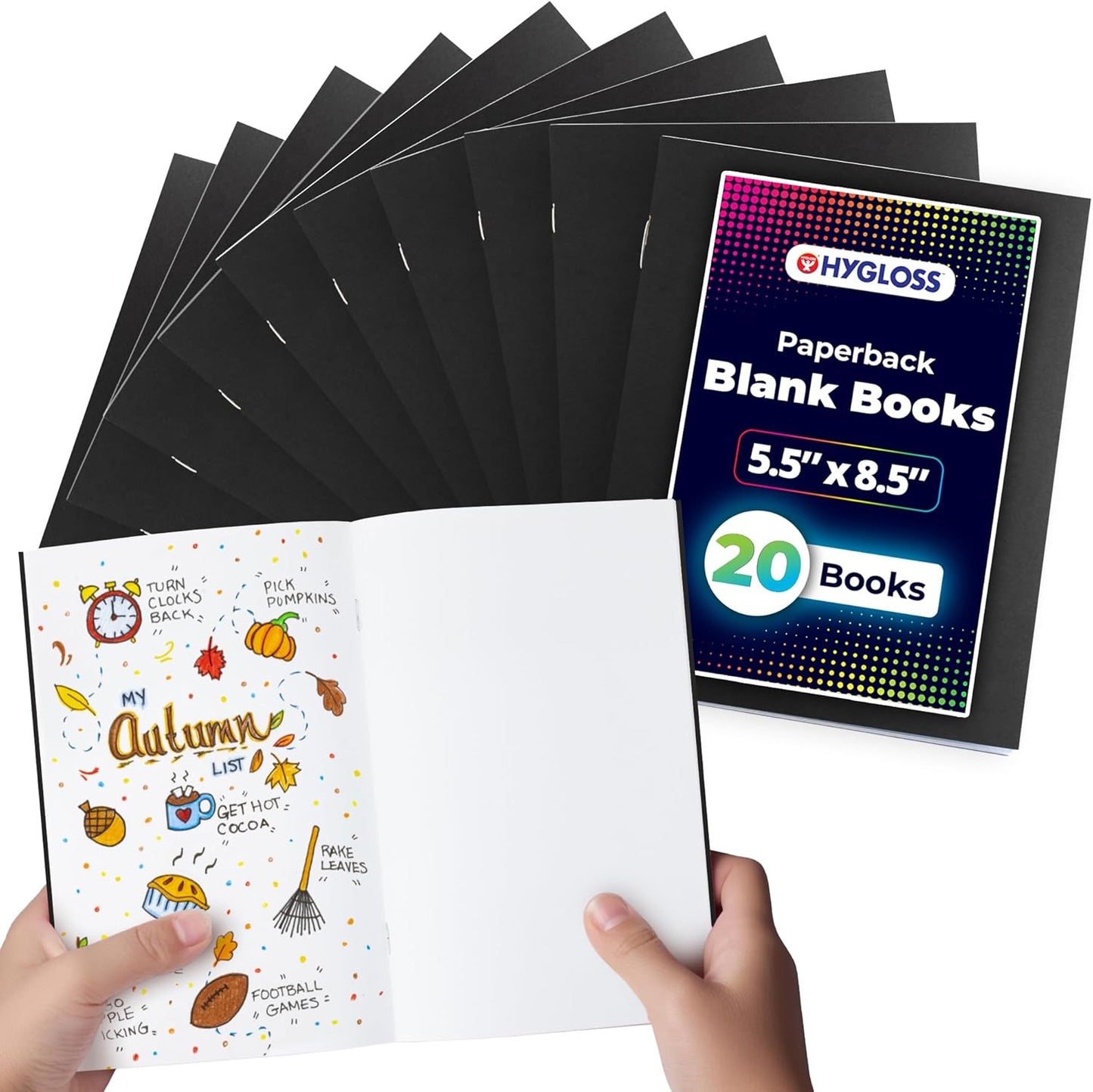 Hygloss Blank Books 5.5 x 8.5 Inches - 20 Pack – Black Color Paperback for Drawing & Writing – Empty Books for Journaling, Sketching or Arts & Craft