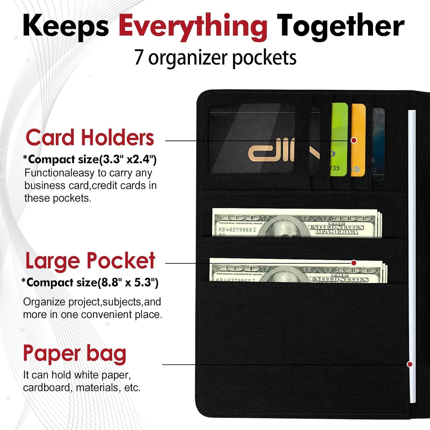 Journal Cover for Rocketbook Flip | Executive Size 6"x8.8" Fits A5, 6"x9" Steno Pad/Notebook & Top Spiral Notepad | Waterproof Protective Case with Pen Loop Holder & File Storage (Black)