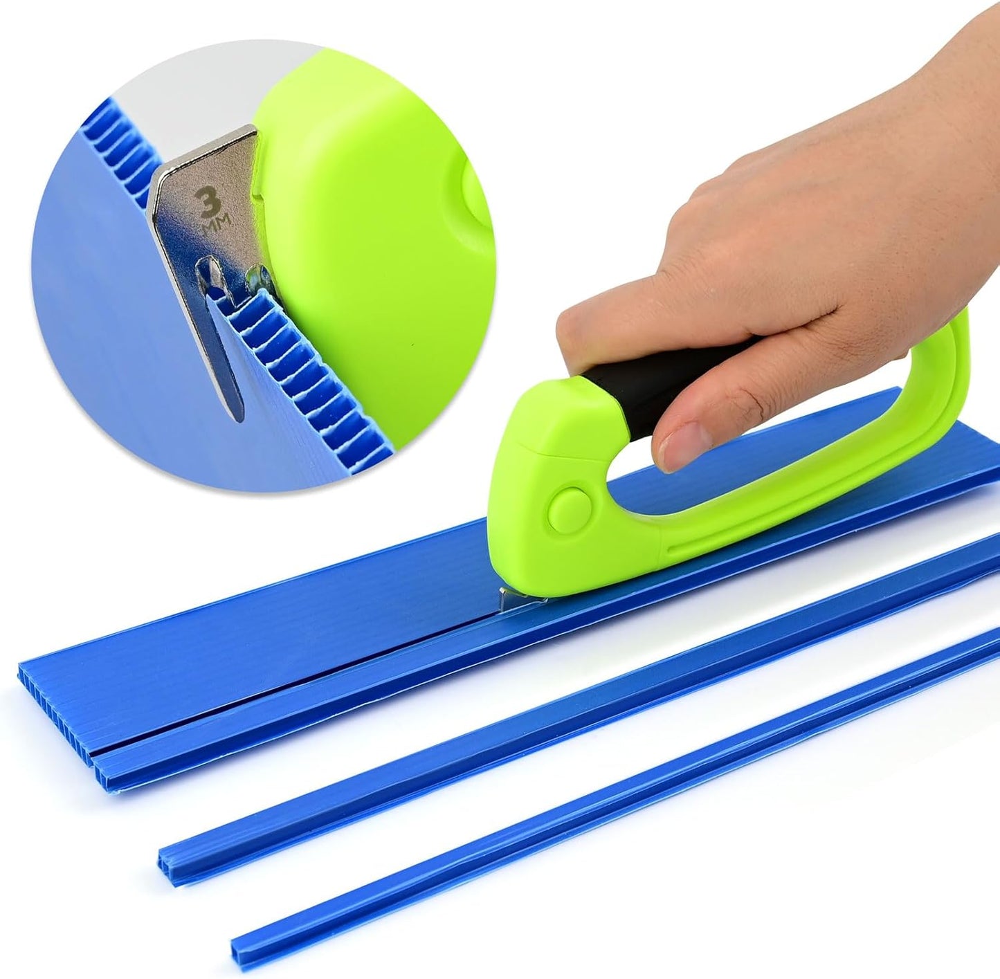 NEWISHTOOL PP Hollow Board Cutter, 2 PCS Sign Making Tool Plastic Corrugated Sheet Die Cutting and Grooving Tool with 3mm and 5mm Blades, Handheld Safety Cutter for DIY Craft PP Sheet Cut