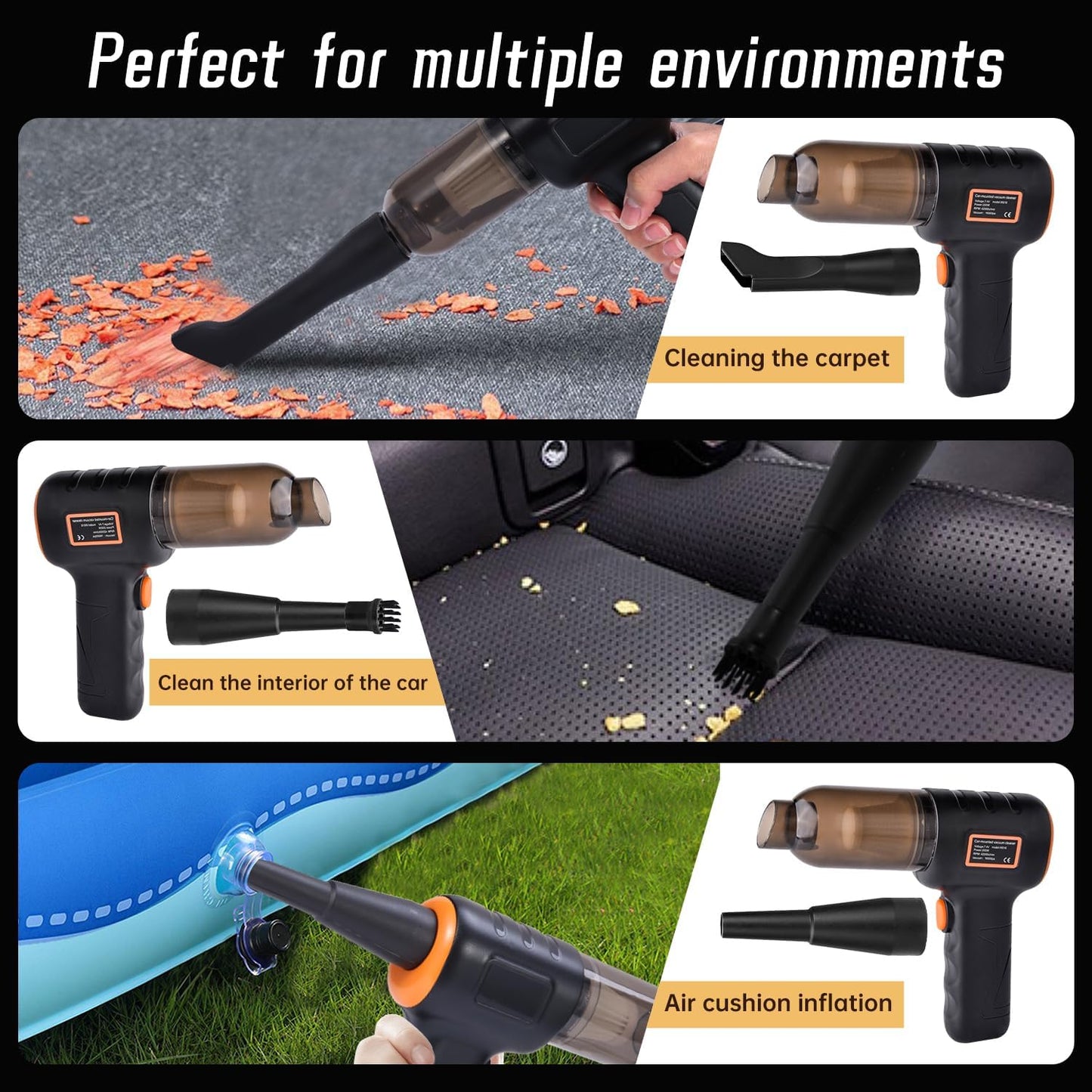 Mini Cordless Handheld Vacuum with Aerospace Bag - Portable Car Vacuum Cleaner | 16000PA Strong Suction, Wireless Rechargeable High-Power Handheld for Home, Pet Hair & Auto Detailing