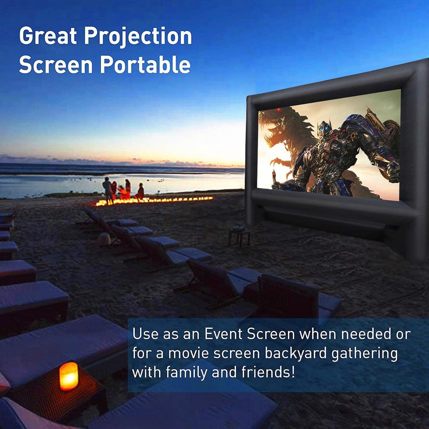 21FT Inflatable Projector Screen - Outdoor Movie Screen Blow Up for Movie Parties Backyard Outside with Air Blower and Carry Bag, Front and Rear Projection
