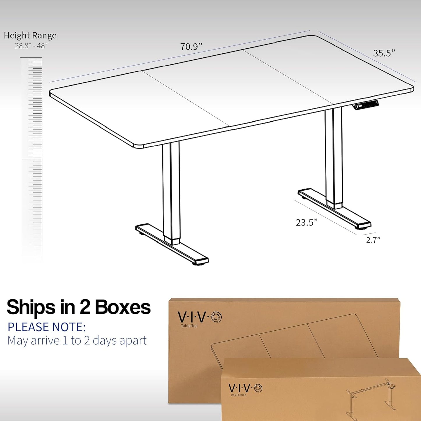 VIVO Electric 71 x 36 in Standing Desk, Memory Height Adjustment, 1B Series, Light Wood Top Gray Frame, DESK-KIT-1G7C-36