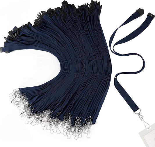 Patelai 60 Pcs Breakaway Lanyards with J Hook Bulk Flat for ID Badges Neck Badge Lanyards Card Nametag Holder Neck Straps (Navy Blue)