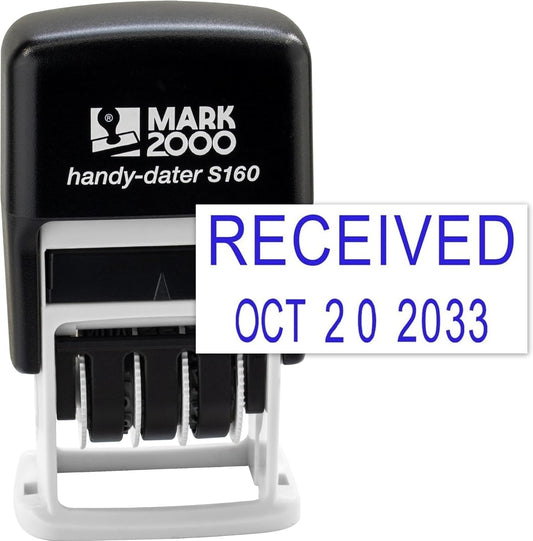 Mark 2000 Self-Inking Rubber Date Office Stamp with Received Phrase & Date - Blue Ink (Handy-Dater S160), 12-Year Band