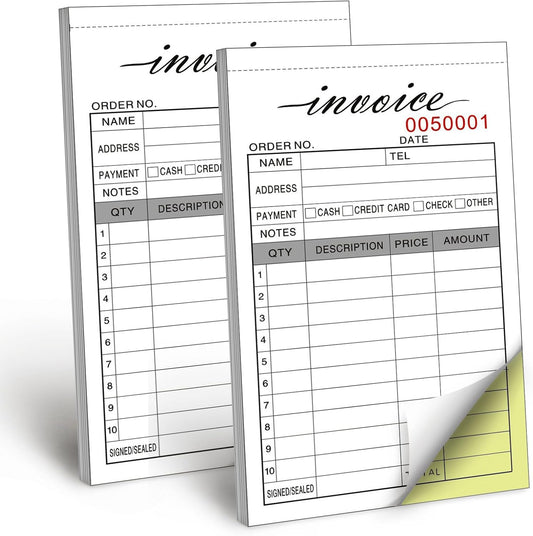 6 Pack Invoice Receipt Book, 3.4x5.5" Handheld 2-Part Carbonless Sales Invoice Book, Invoice Pad with Cardboard for Small Boutique Business, (50 Sets)