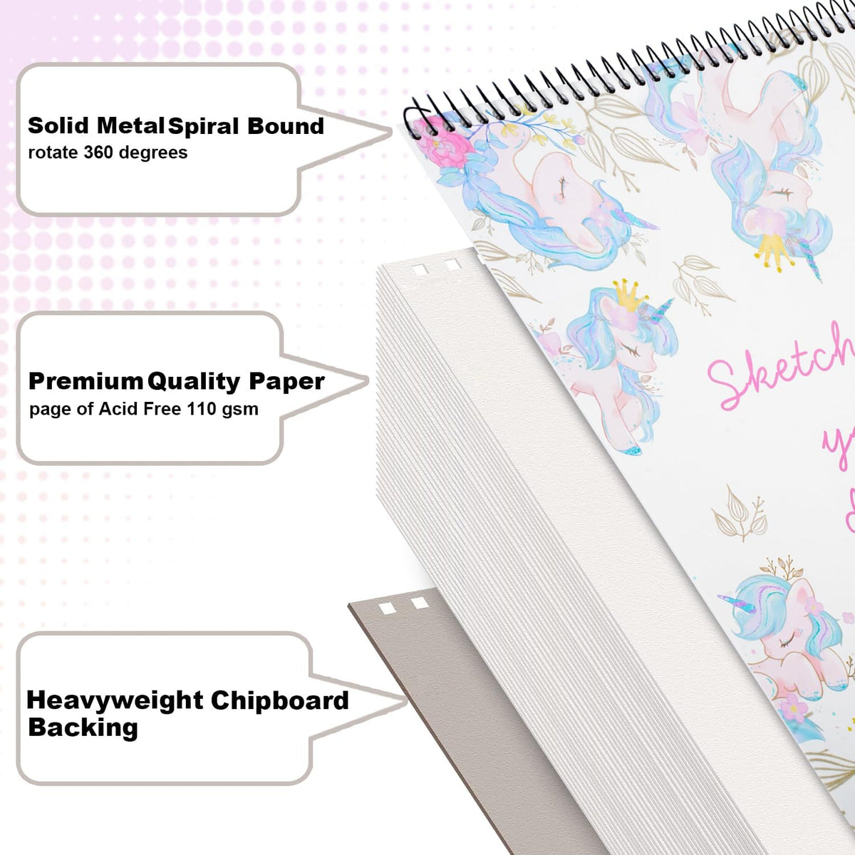 MEMX Sketch Book for Kids, 8”X11.5” 100 Pages(110gsm), Spiral Bound Artist Sketch Pad, Durable Acid Free Sketchbook for Painting, Sketching or Doodling, Best Gifts for Drawing Boys and Girls, White